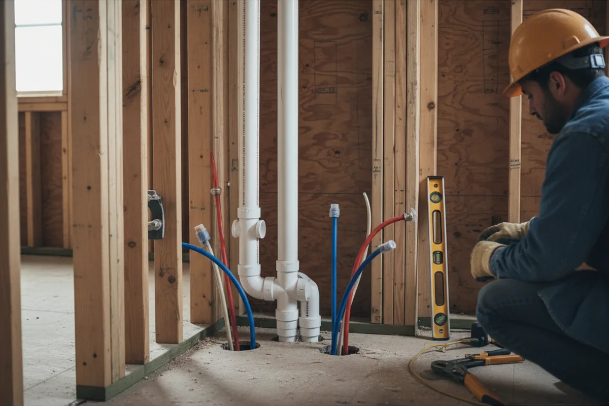 Drain and supply rough-in during Sump Pump Repair in Keota